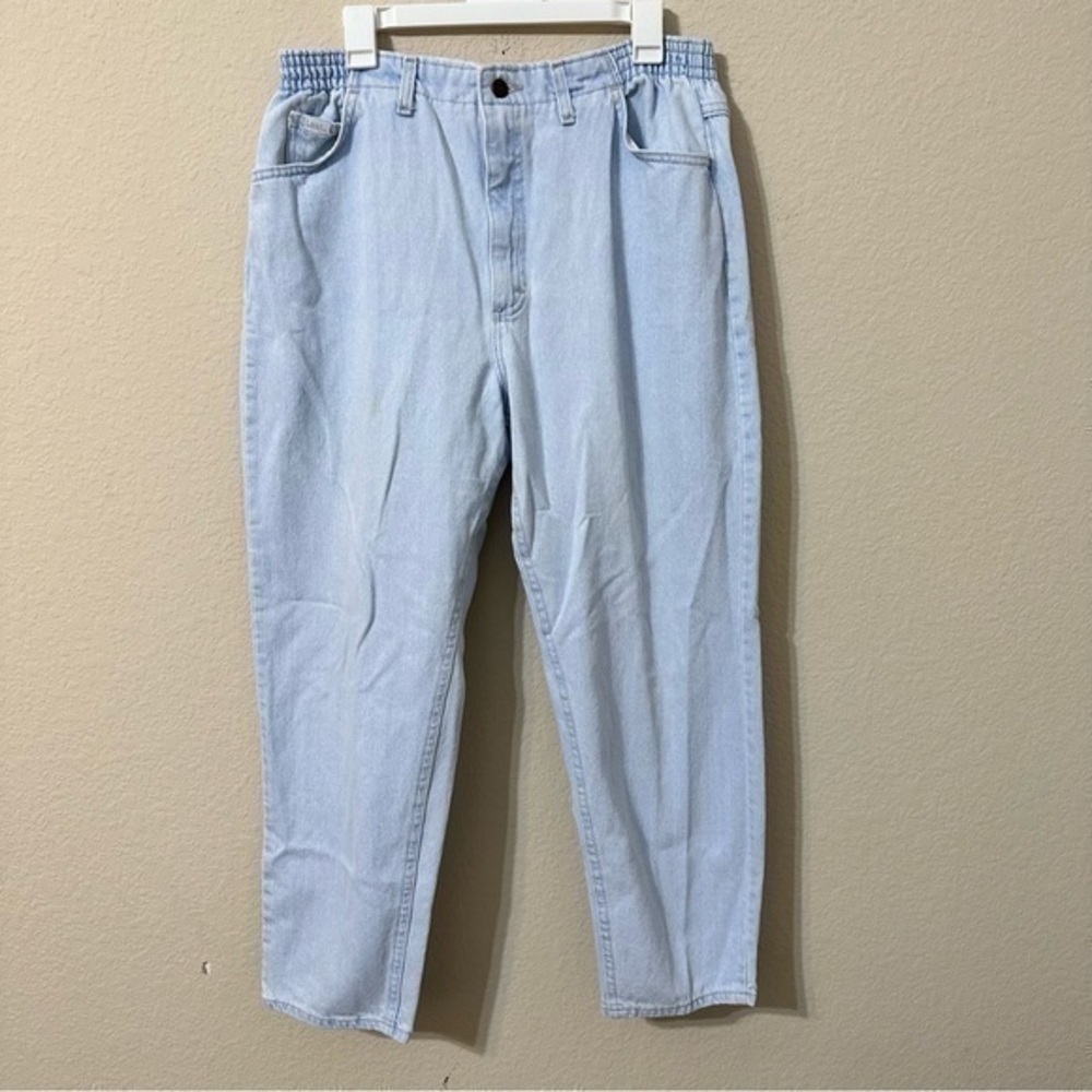 Vintage Lee Jeans High Waisted Elastic Side Waist Light Washed Tapered Mom 90s